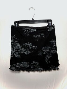 Free People Black Mini Skirt with Gray Floral Print